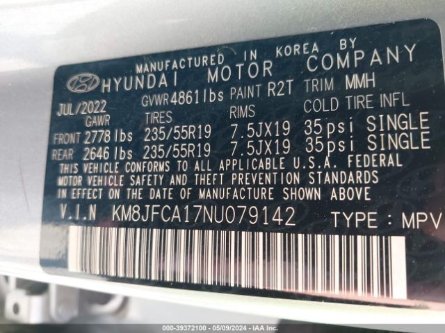 Photo 8 VIN: KM8JFCA17NU079142 - HYUNDAI TUCSON HYBRID 