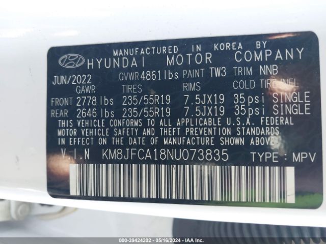 Photo 8 VIN: KM8JFCA18NU073835 - HYUNDAI TUCSON HYBRID 