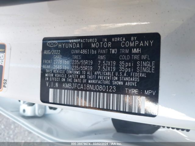 Photo 8 VIN: KM8JFCA18NU080123 - HYUNDAI TUCSON HYBRID 