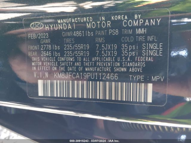 Photo 8 VIN: KM8JFCA19PU112466 - HYUNDAI TUCSON HYBRID 