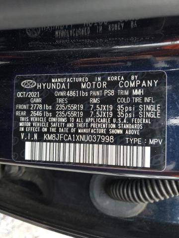 Photo 12 VIN: KM8JFCA1XNU037998 - HYUNDAI TUCSON SEL 