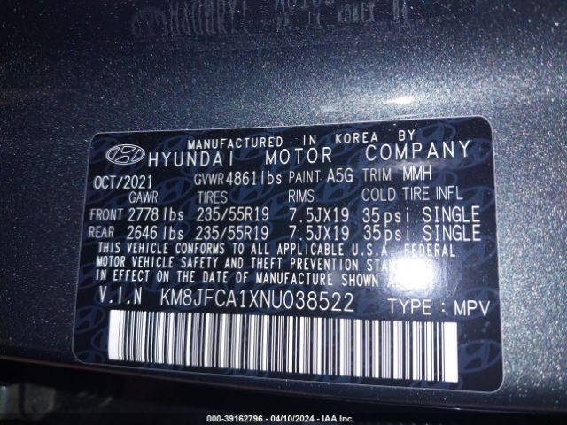 Photo 8 VIN: KM8JFCA1XNU038522 - HYUNDAI TUCSON HYBRID 