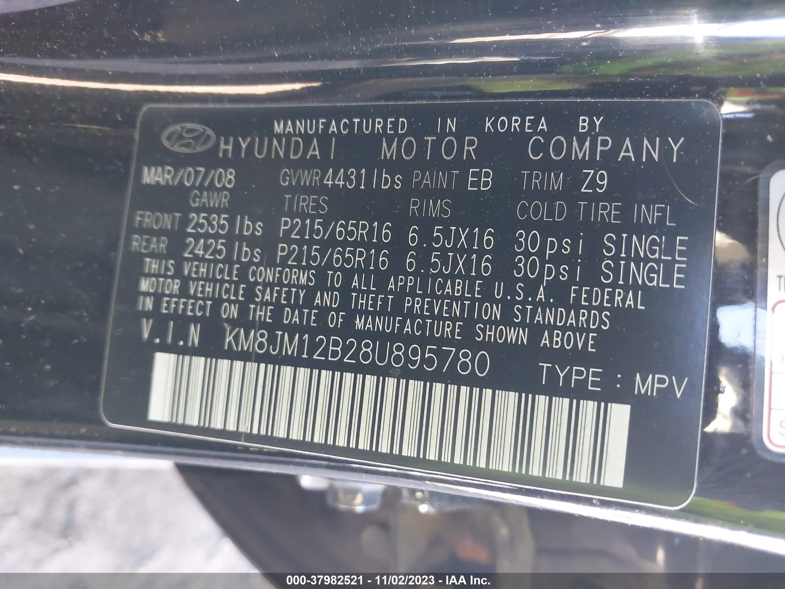 Photo 8 VIN: KM8JM12B28U895780 - HYUNDAI TUCSON 