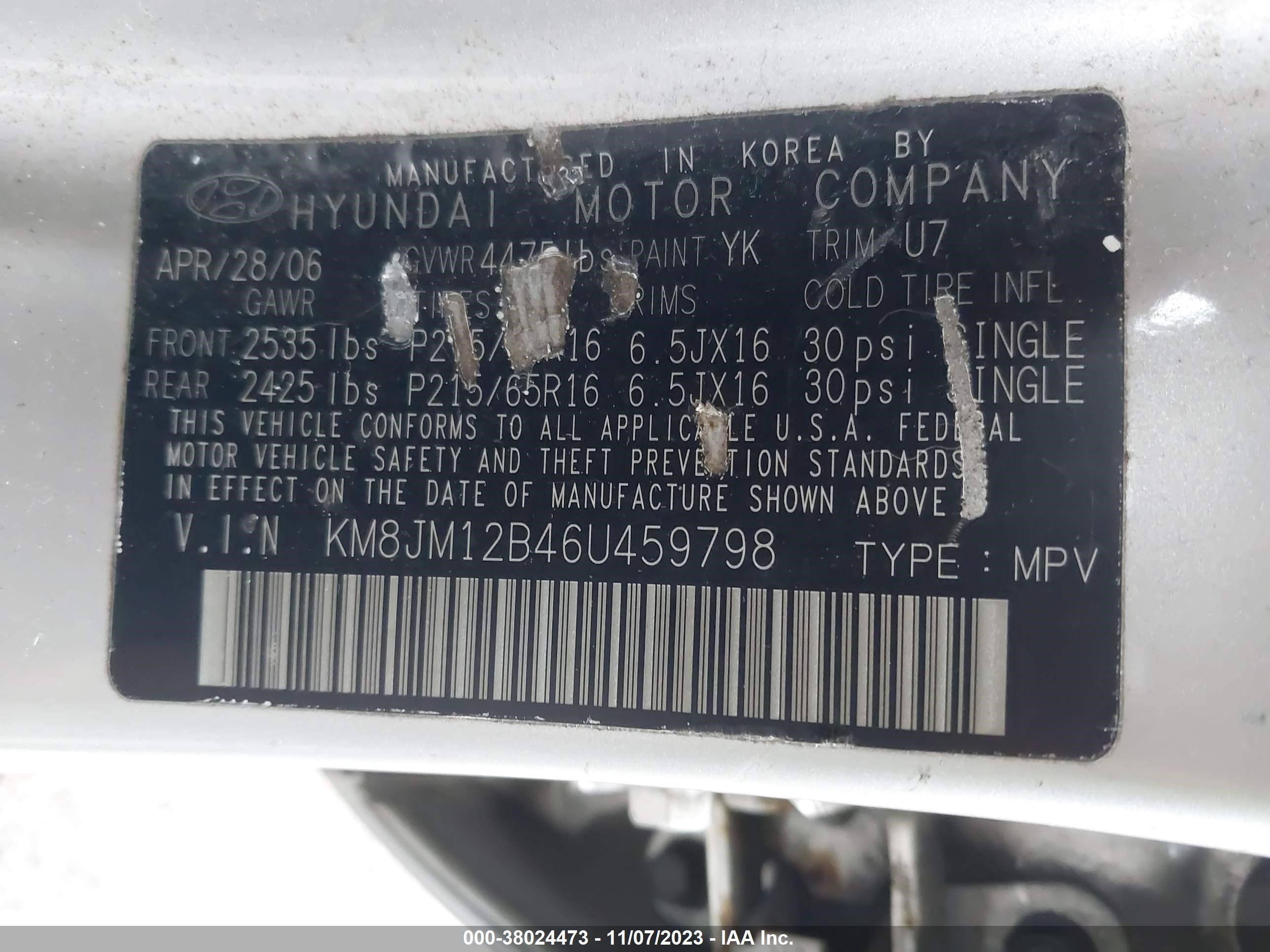 Photo 8 VIN: KM8JM12B46U459798 - HYUNDAI TUCSON 