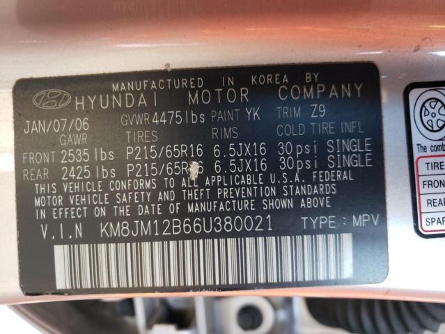 Photo 9 VIN: KM8JM12B66U380021 - HYUNDAI TUCSON GL 