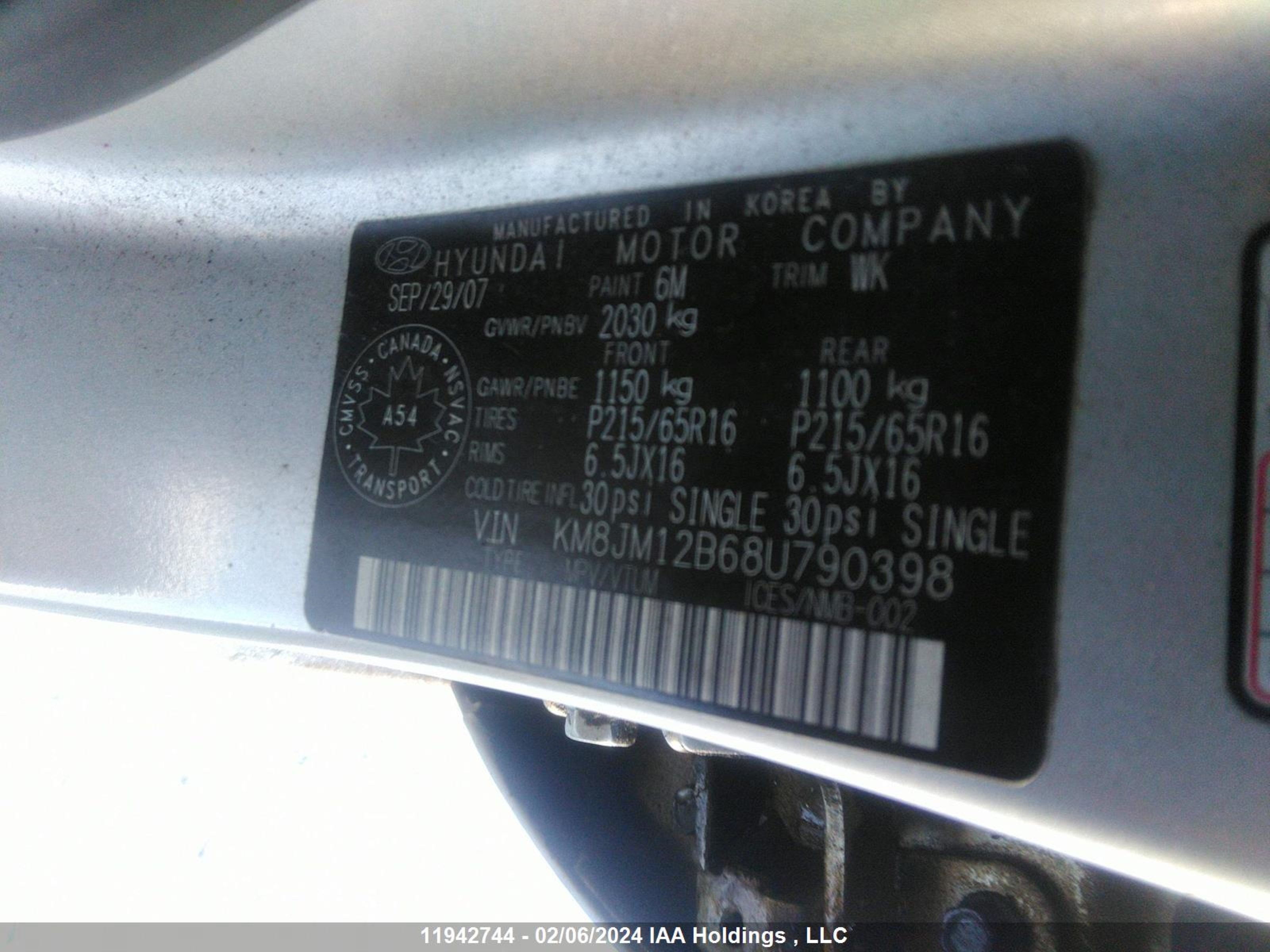 Photo 8 VIN: KM8JM12B68U790398 - HYUNDAI TUCSON 