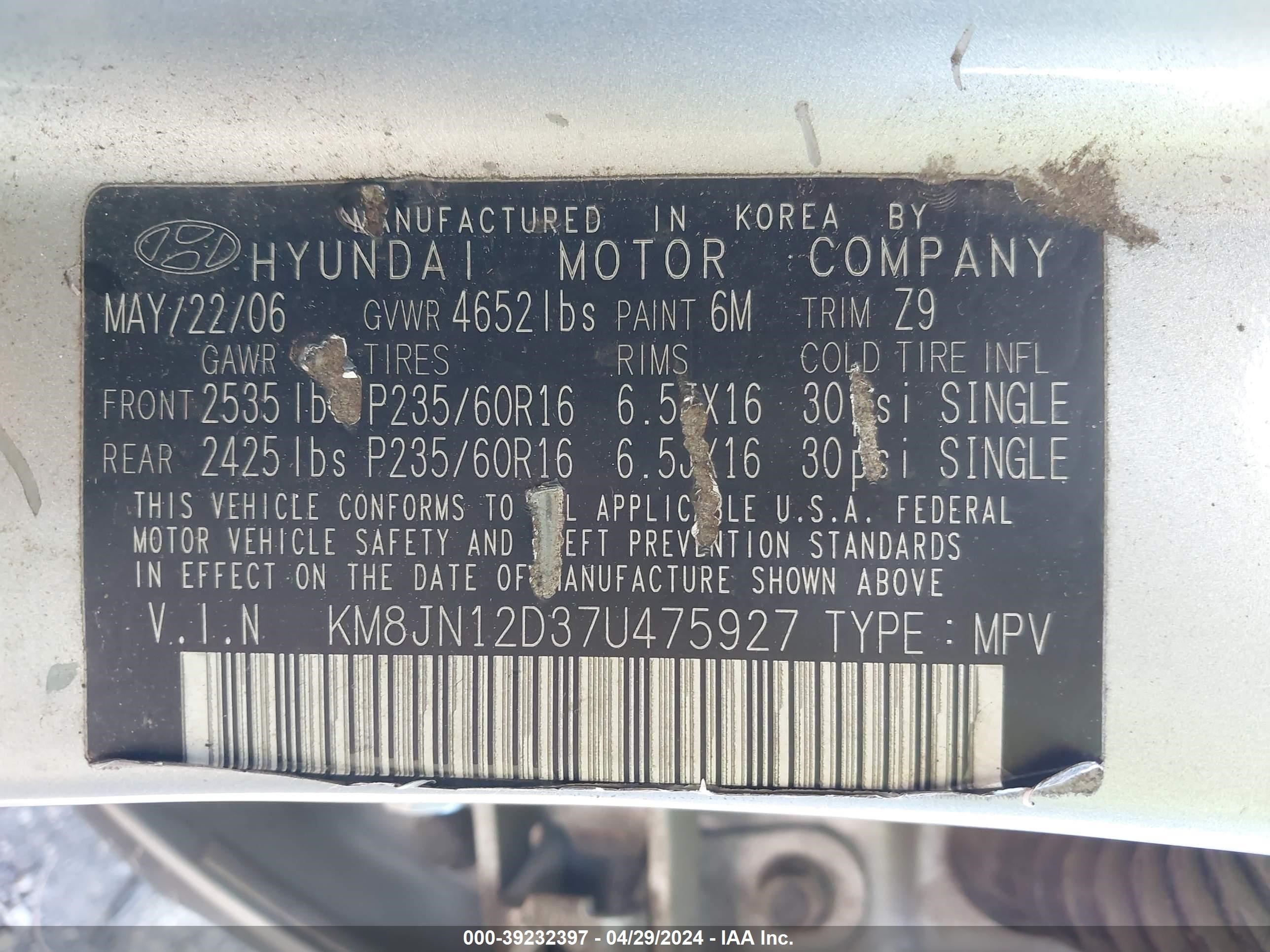 Photo 8 VIN: KM8JN12D37U475927 - HYUNDAI TUCSON 