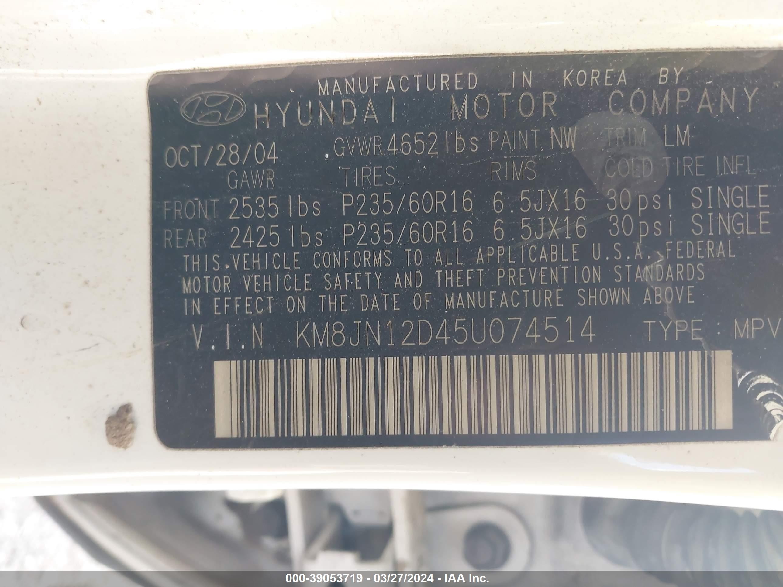 Photo 8 VIN: KM8JN12D45U074514 - HYUNDAI TUCSON 