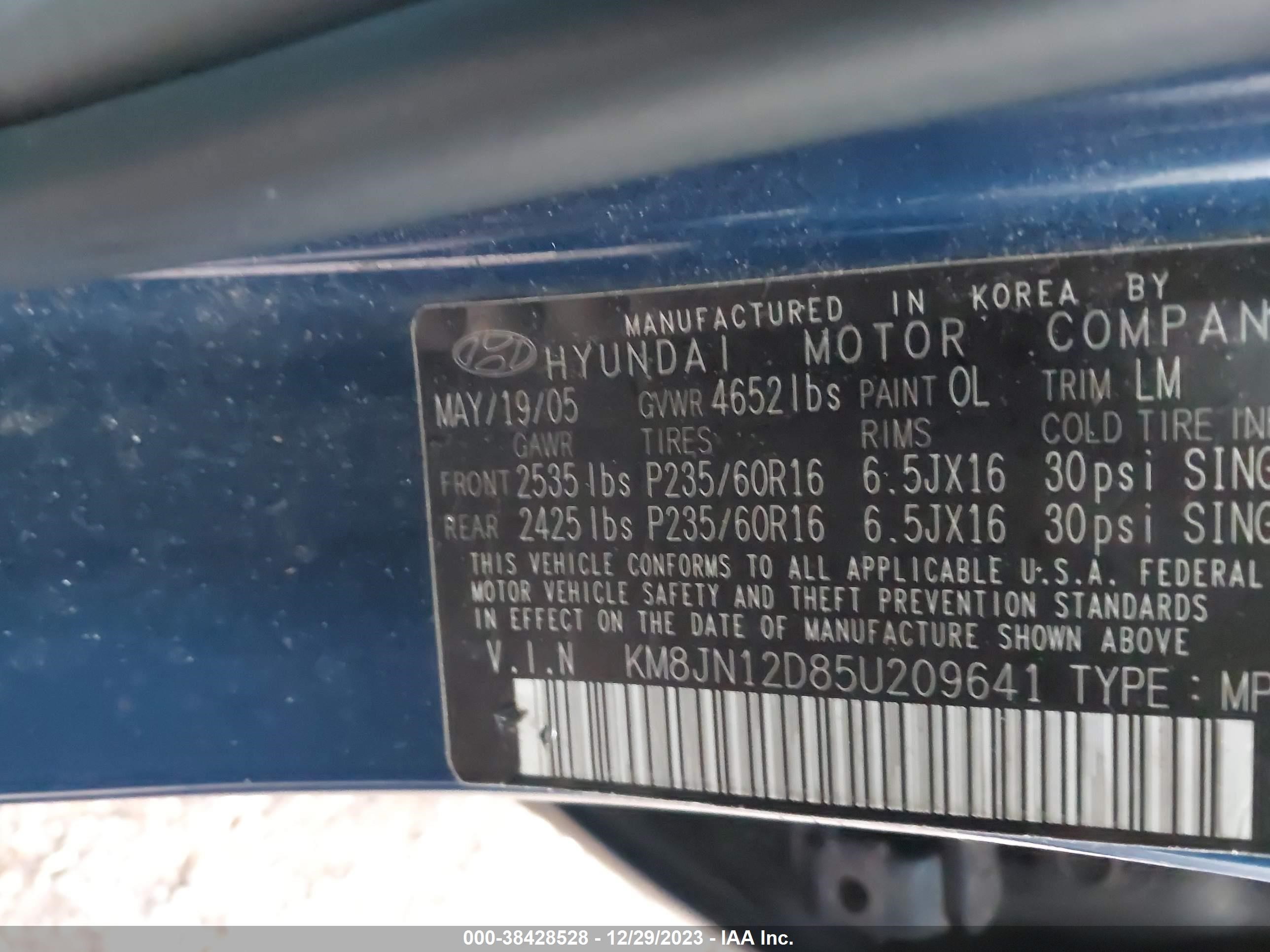 Photo 8 VIN: KM8JN12D85U209641 - HYUNDAI TUCSON 