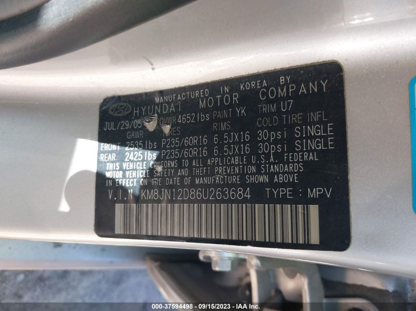 Photo 8 VIN: KM8JN12D86U263684 - HYUNDAI TUCSON 