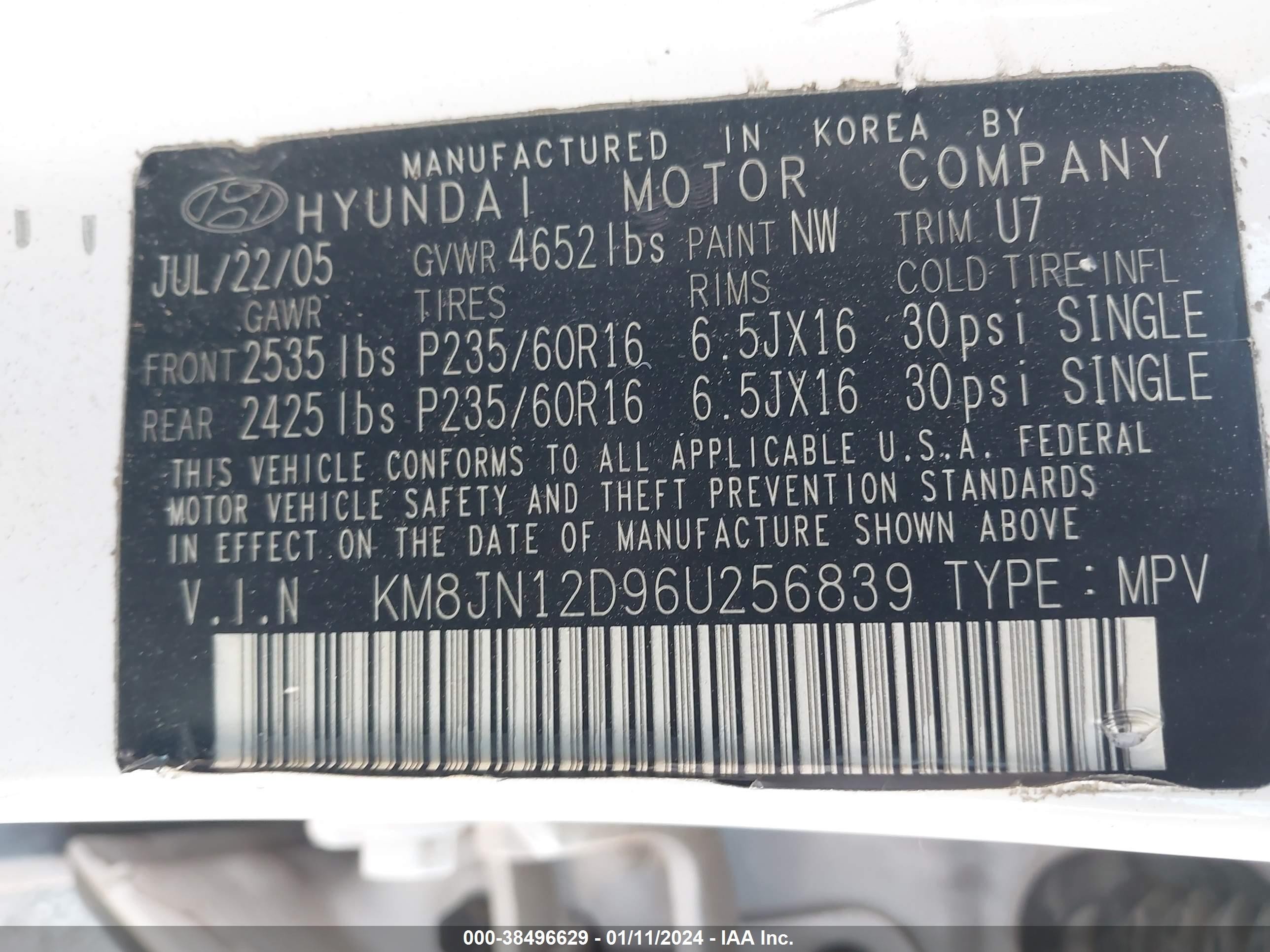 Photo 8 VIN: KM8JN12D96U256839 - HYUNDAI TUCSON 