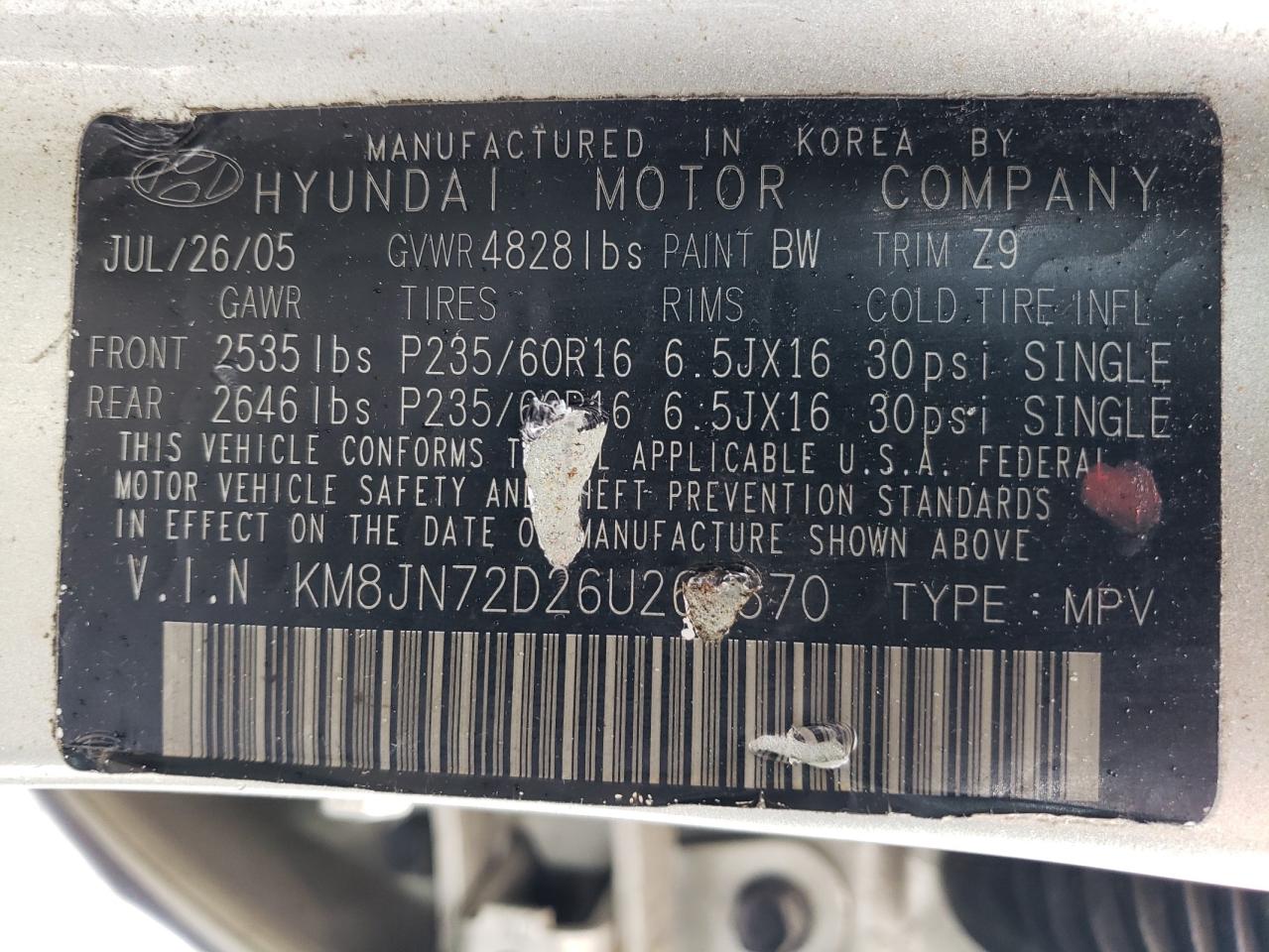 Photo 11 VIN: KM8JN72D26U261870 - HYUNDAI TUCSON 