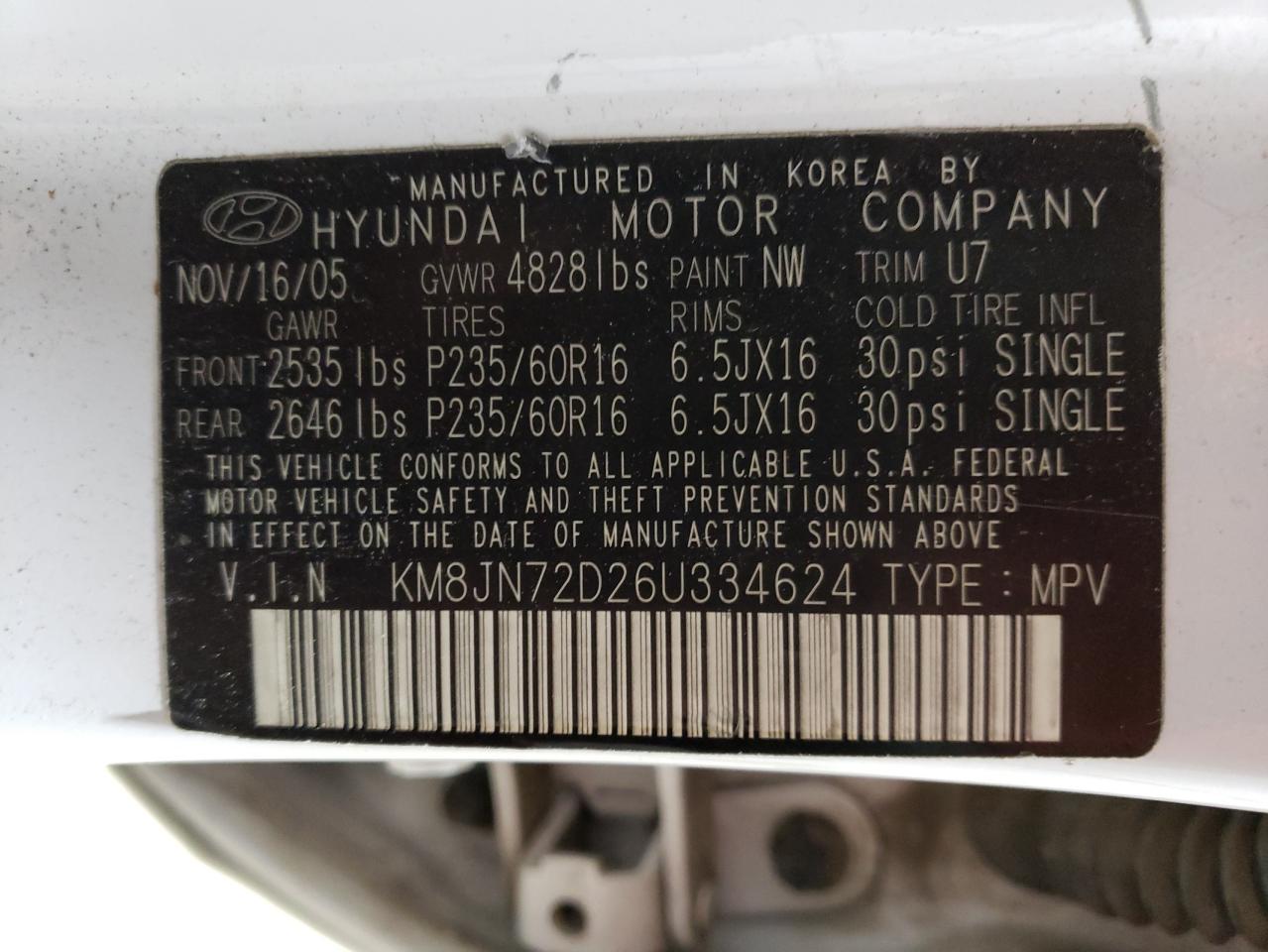 Photo 11 VIN: KM8JN72D26U334624 - HYUNDAI TUCSON 