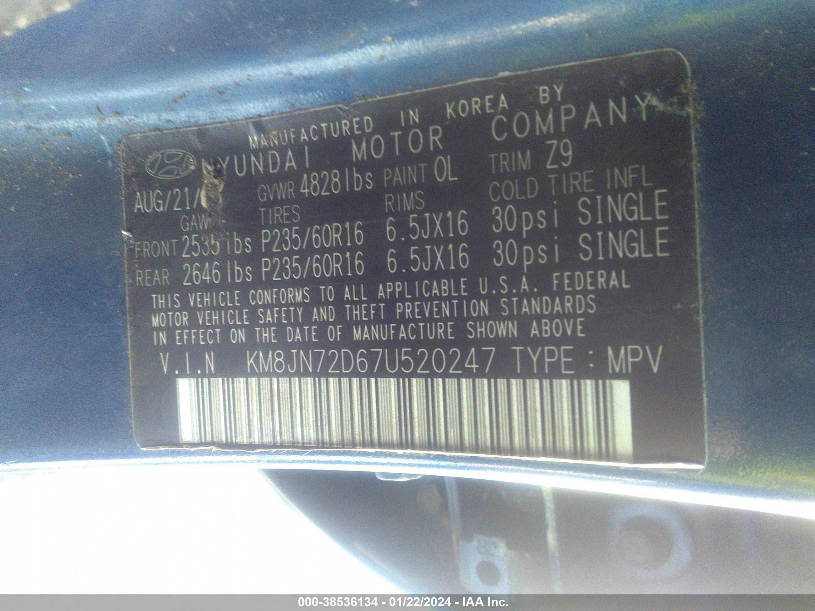 Photo 8 VIN: KM8JN72D67U520247 - HYUNDAI TUCSON 