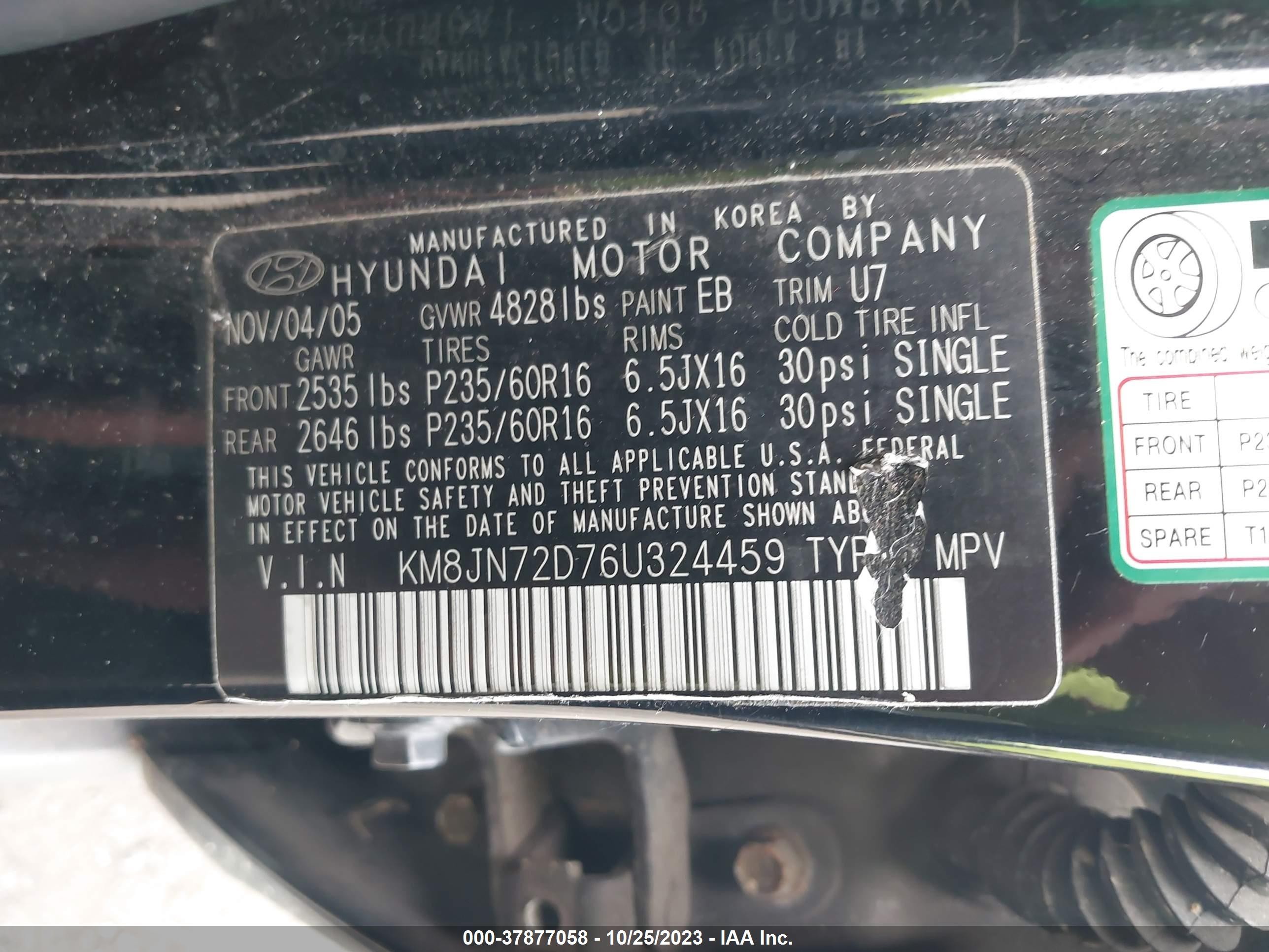 Photo 8 VIN: KM8JN72D76U324459 - HYUNDAI TUCSON 