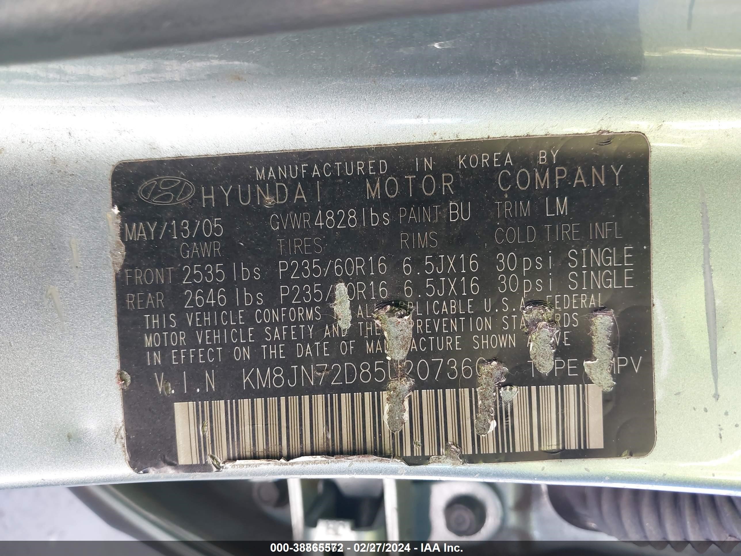 Photo 9 VIN: KM8JN72D85U207360 - HYUNDAI TUCSON 