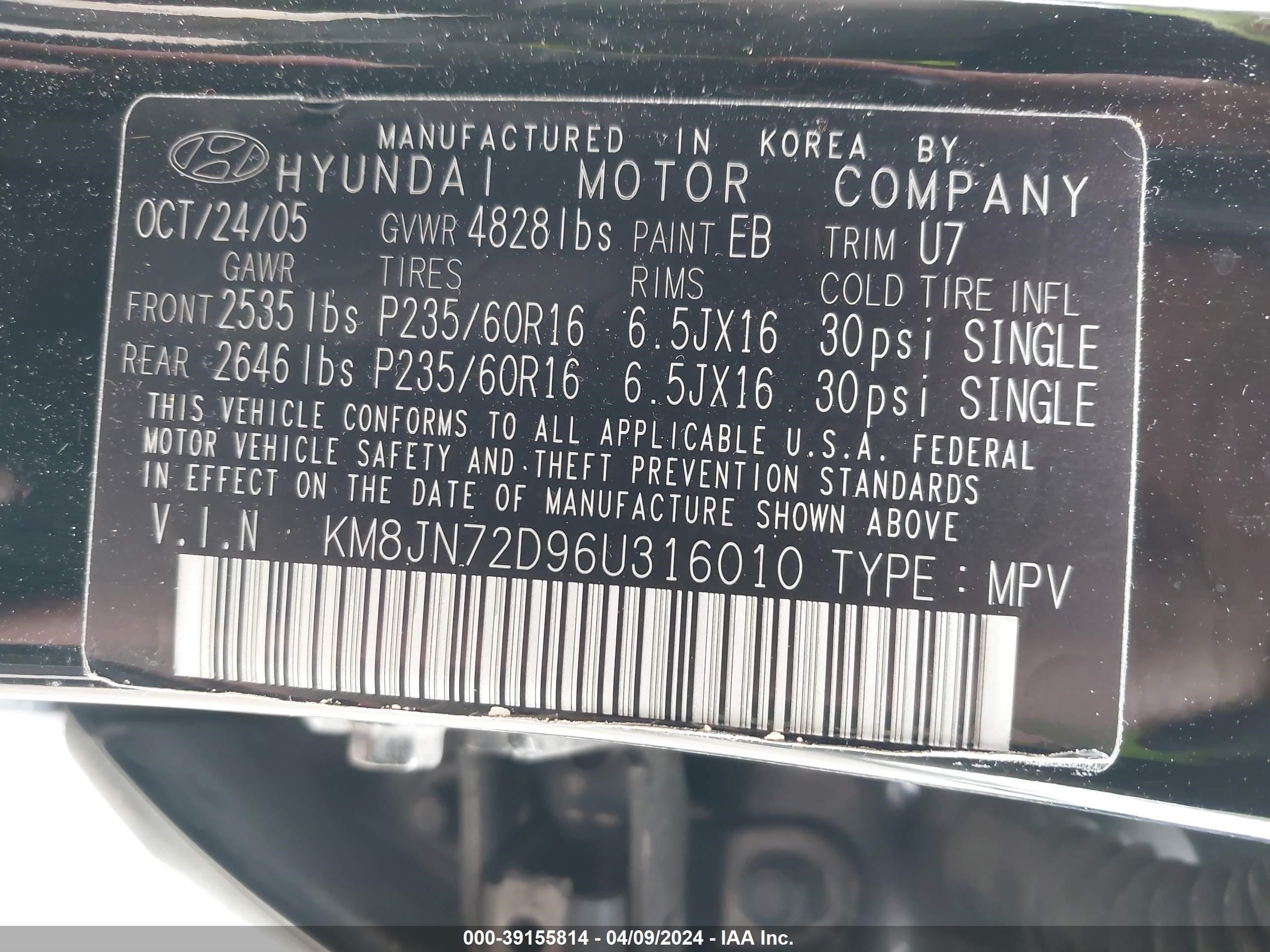 Photo 8 VIN: KM8JN72D96U316010 - HYUNDAI TUCSON 