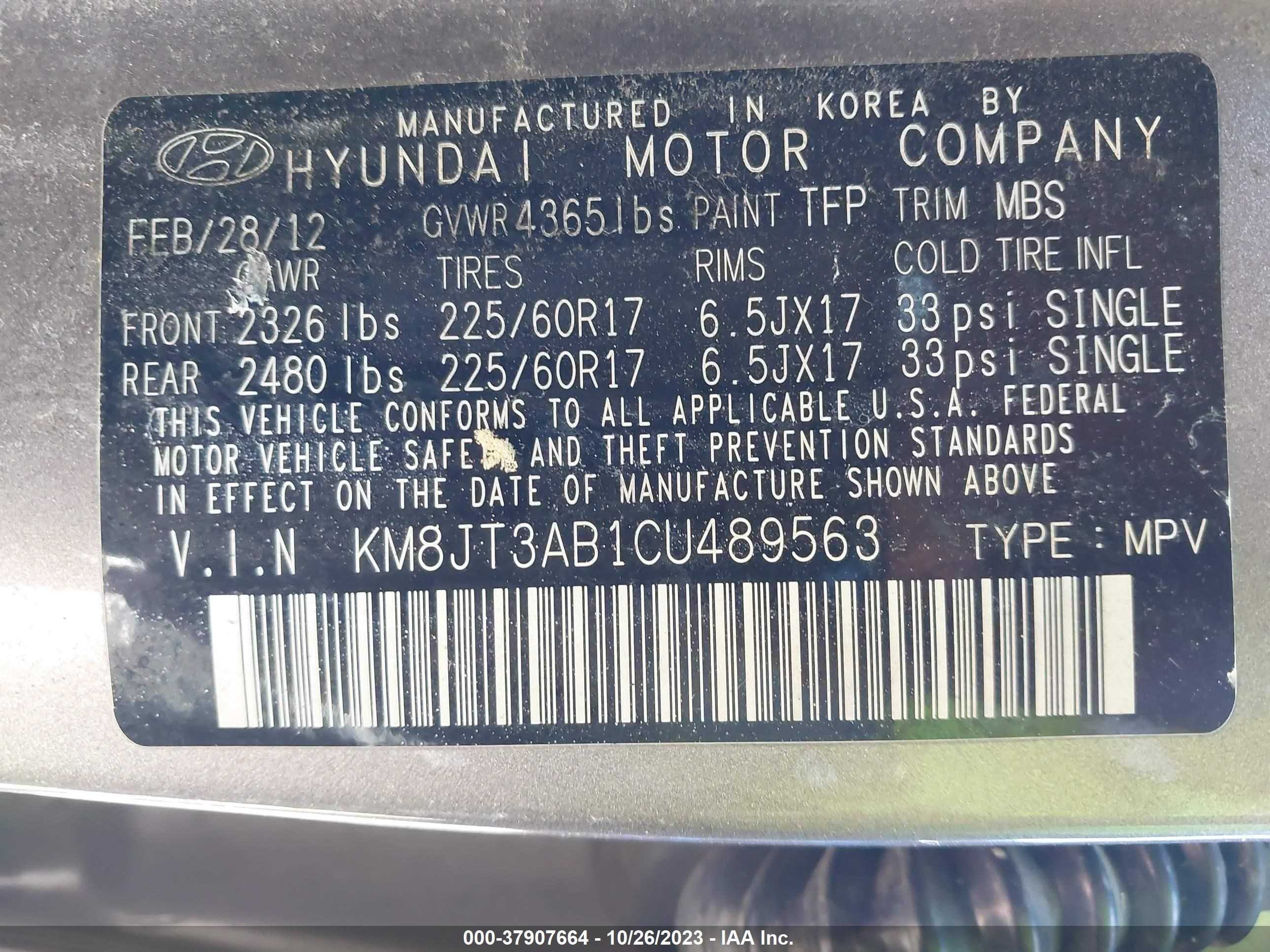 Photo 8 VIN: KM8JT3AB1CU489563 - HYUNDAI TUCSON 