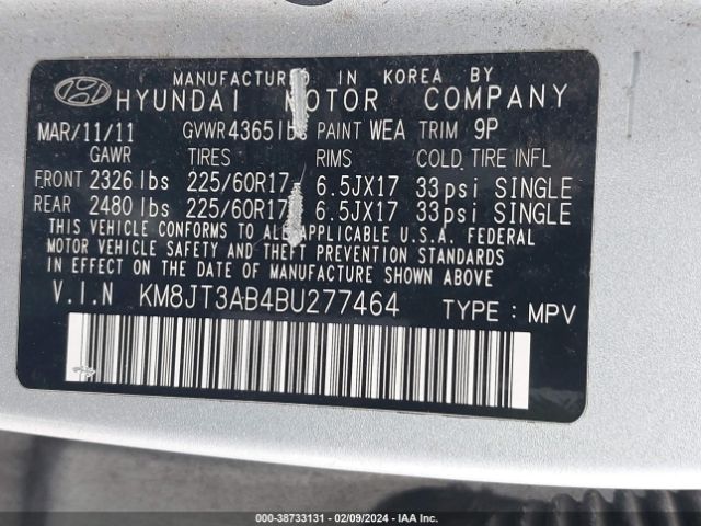 Photo 8 VIN: KM8JT3AB4BU277464 - HYUNDAI TUCSON 