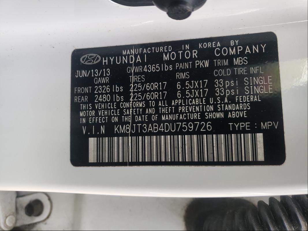 Photo 9 VIN: KM8JT3AB4DU759726 - HYUNDAI TUCSON GL 