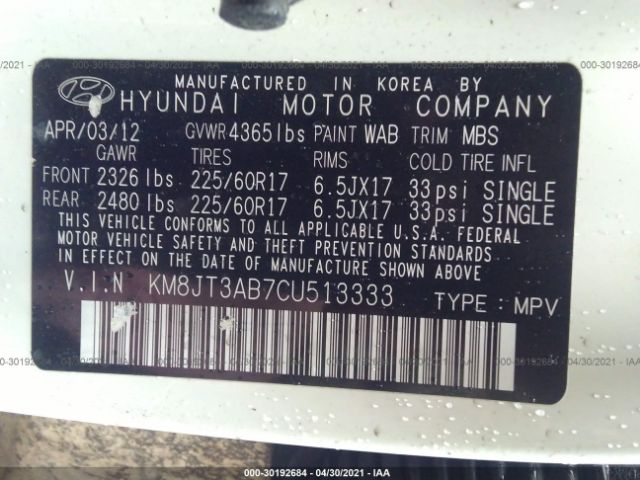 Photo 8 VIN: KM8JT3AB7CU513333 - HYUNDAI TUCSON 