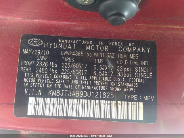 Photo 8 VIN: KM8JT3AB9BU121825 - HYUNDAI TUCSON 