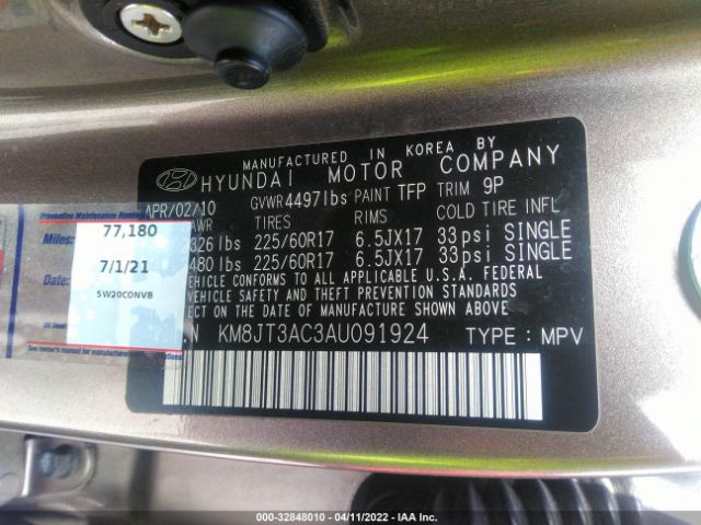 Photo 8 VIN: KM8JT3AC3AU091924 - HYUNDAI TUCSON 