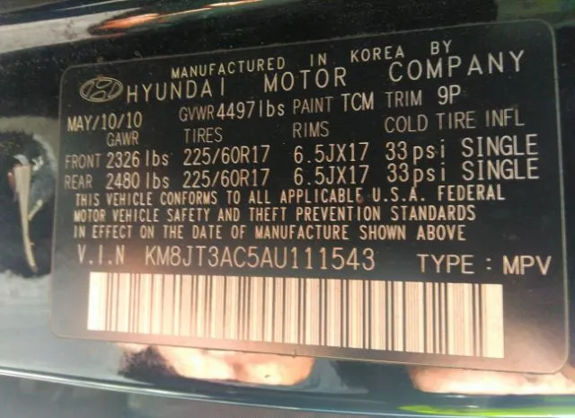 Photo 8 VIN: KM8JT3AC5AU111543 - HYUNDAI TUCSON 