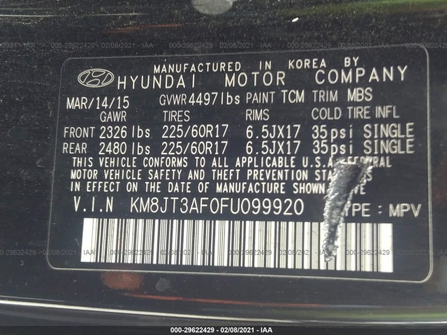 Photo 8 VIN: KM8JT3AF0FU099920 - HYUNDAI TUCSON 