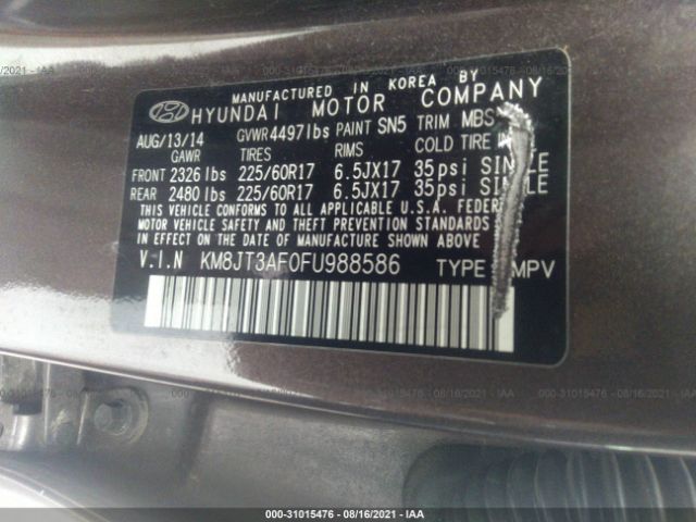 Photo 8 VIN: KM8JT3AF0FU988586 - HYUNDAI TUCSON 