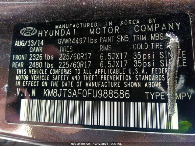 Photo 8 VIN: KM8JT3AF0FU988586 - HYUNDAI TUCSON 