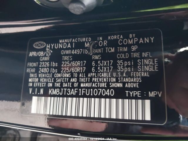 Photo 8 VIN: KM8JT3AF1FU107040 - HYUNDAI TUCSON 