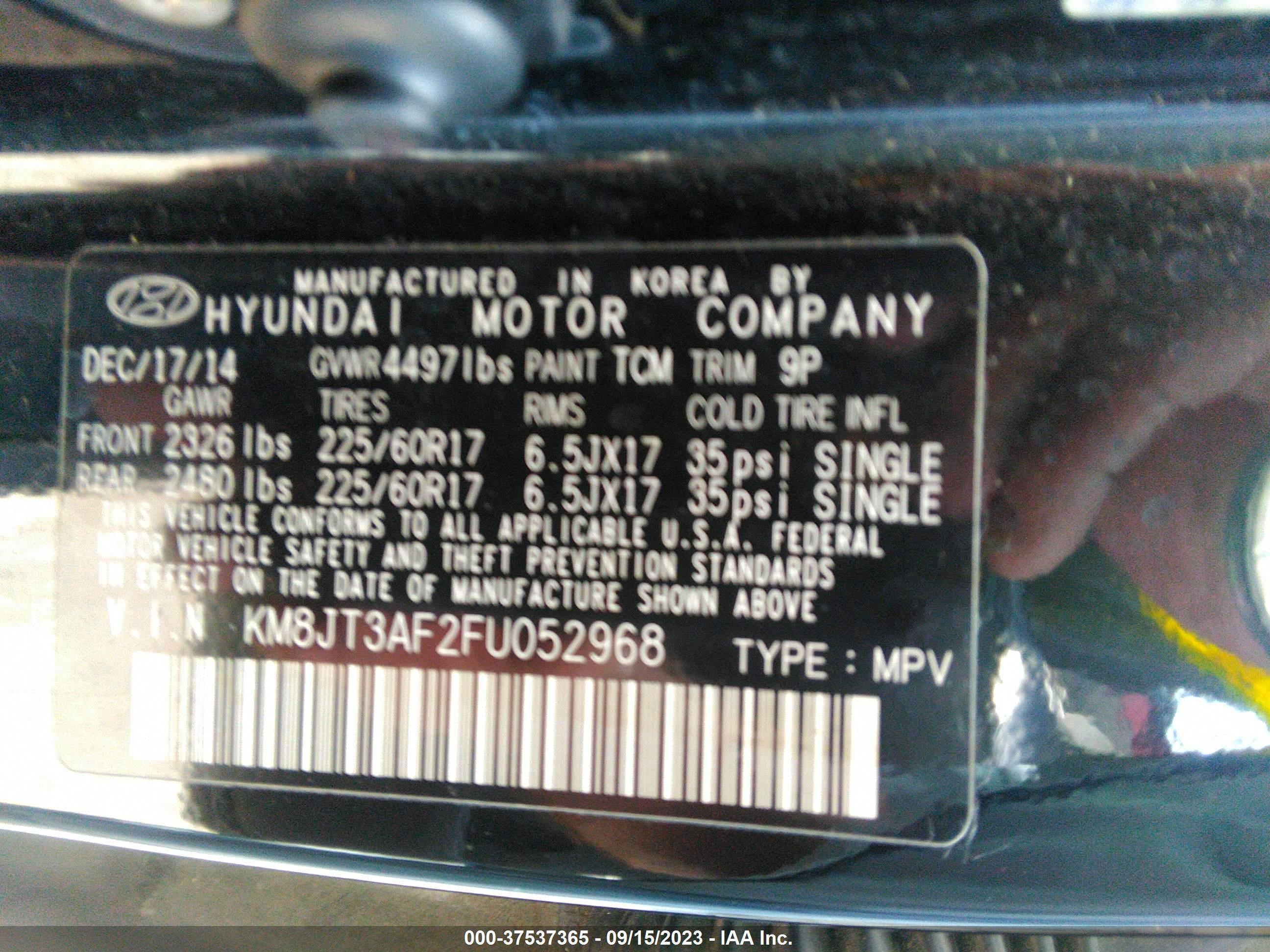 Photo 8 VIN: KM8JT3AF2FU052968 - HYUNDAI TUCSON 