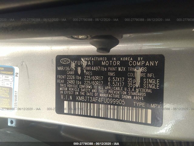 Photo 8 VIN: KM8JT3AF4FU099905 - HYUNDAI TUCSON 