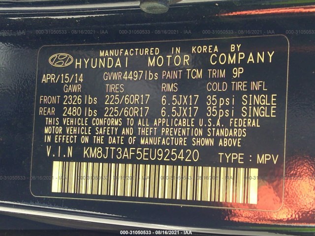 Photo 8 VIN: KM8JT3AF5EU925420 - HYUNDAI TUCSON 