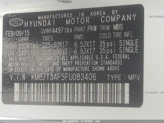 Photo 8 VIN: KM8JT3AF5FU083406 - HYUNDAI TUCSON 