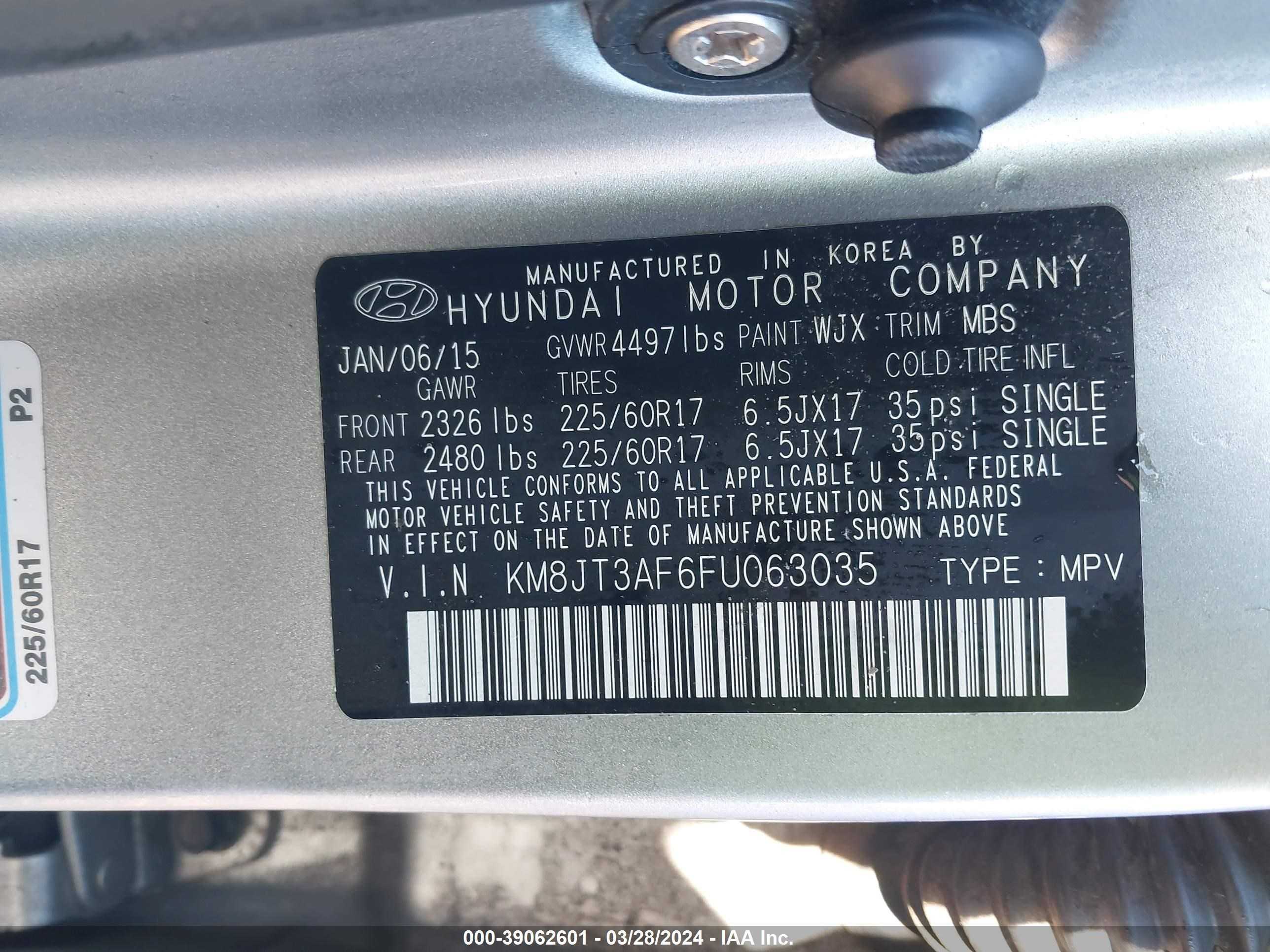 Photo 8 VIN: KM8JT3AF6FU063035 - HYUNDAI TUCSON 