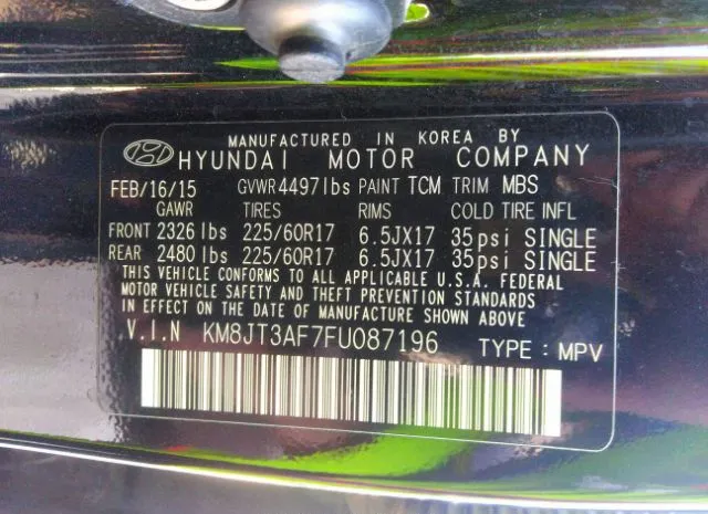 Photo 8 VIN: KM8JT3AF7FU087196 - HYUNDAI TUCSON 