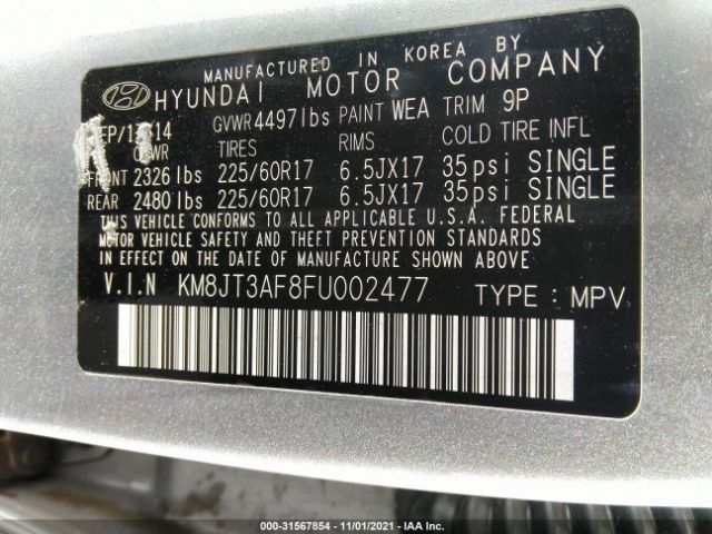 Photo 8 VIN: KM8JT3AF8FU002477 - HYUNDAI TUCSON 