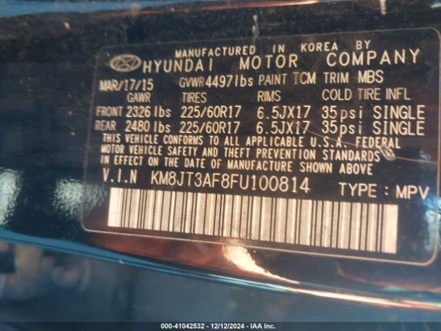 Photo 8 VIN: KM8JT3AF8FU100814 - HYUNDAI TUCSON 