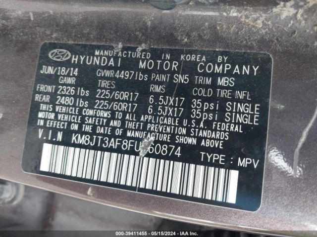 Photo 8 VIN: KM8JT3AF8FU960874 - HYUNDAI TUCSON 