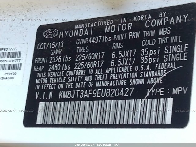 Photo 8 VIN: KM8JT3AF9EU820427 - HYUNDAI TUCSON 