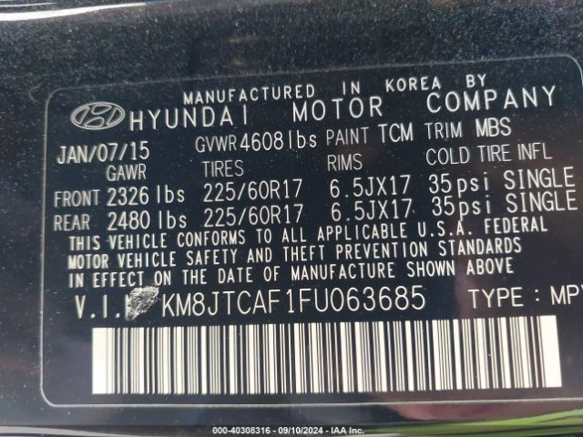 Photo 8 VIN: KM8JTCAF1FU063685 - HYUNDAI TUCSON 