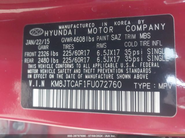 Photo 8 VIN: KM8JTCAF1FU072760 - HYUNDAI TUCSON 