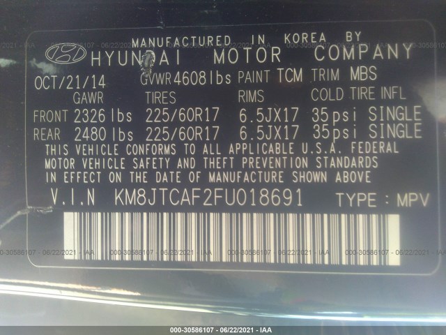 Photo 8 VIN: KM8JTCAF2FU018691 - HYUNDAI TUCSON 