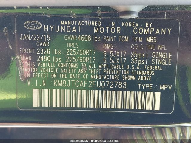 Photo 8 VIN: KM8JTCAF2FU072783 - HYUNDAI TUCSON 