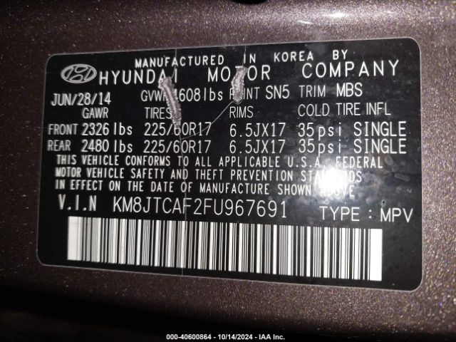 Photo 8 VIN: KM8JTCAF2FU967691 - HYUNDAI TUCSON 