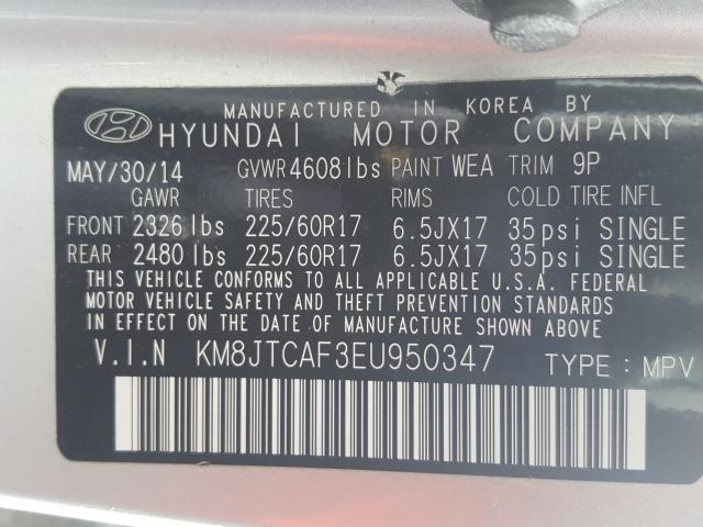 Photo 9 VIN: KM8JTCAF3EU950347 - HYUNDAI TUCSON GLS 