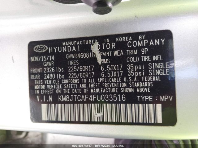 Photo 8 VIN: KM8JTCAF4FU033516 - HYUNDAI TUCSON 