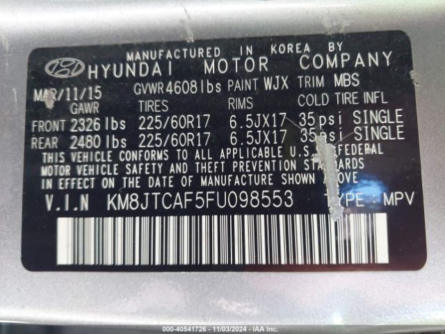 Photo 8 VIN: KM8JTCAF5FU098553 - HYUNDAI TUCSON 